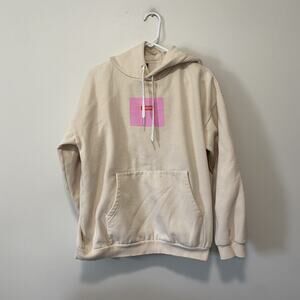 PE Nation Hoodie Womens XS Tan Pink Spellout Logo Oversized Casual Athletic Flaw
